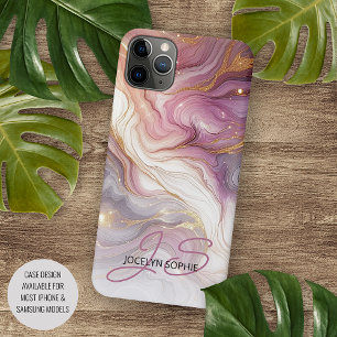 Coque iPhone 11Pro Max Motif d'art Marbre blanc rose foncé violet or