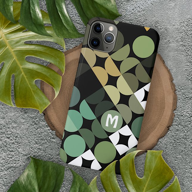 Coque iPhone Motif d'art noir Turquoise bleu rétro personnalisé (Créateur téléchargé)