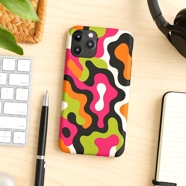 Coque iPhone Motif d'art Orange Hot Rose Black Amorphes (Créateur téléchargé)