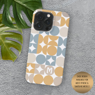 Etui iPhone 13 Pro Motif d'art rétro gris gris bleu moutarde personna