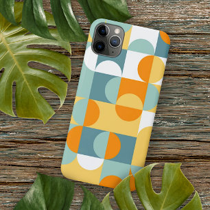 Coque iPhone 16 Pro Max Motif d'art rétro Orange Sarcelle Bleu Vert Mousse