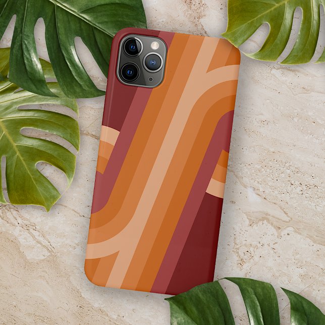 Coque iPhone Motif d'art rétro rouge orange marron foncé (Créateur téléchargé)