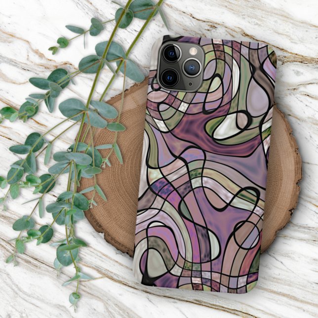 Coque iPhone Motif d'art rétro violet gris noir Mosaïque (Créateur téléchargé)
