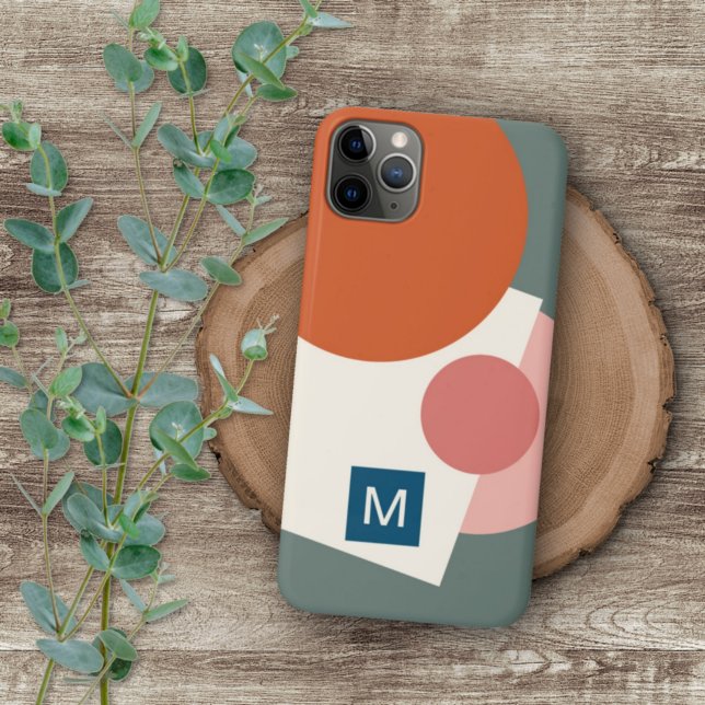Coque iPhone Motif d'Art Vert Retro Mauve Rose Orange Sage (Créateur téléchargé)