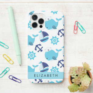 Coque iPhone 12 Pro Motif De Baleines, Baleines Bleues, Votre Nom