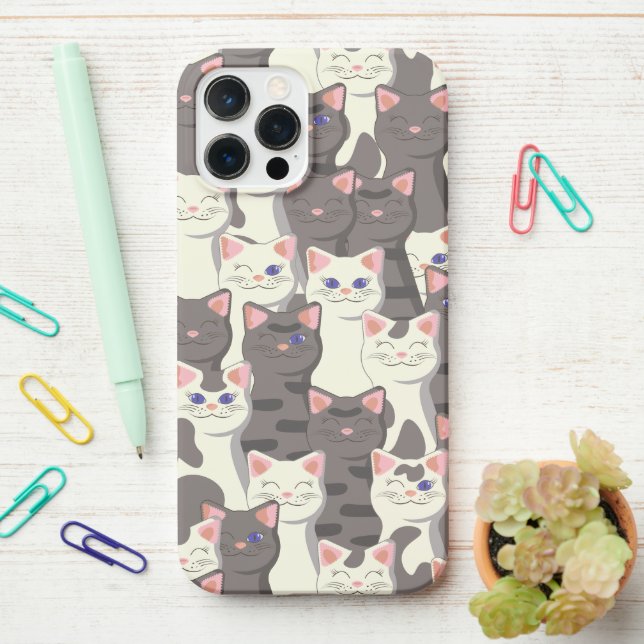 Coque iPhone Motif de chats blancs et gris (Sur le bureau)