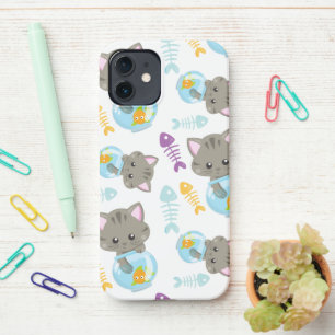 Coque iPhone 12 Motif De Chats, Chats Mignons, Chatons, Poisson