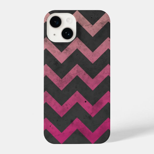 Coque iPhone Motif de chevron gris foncé rose magenta (Verso)