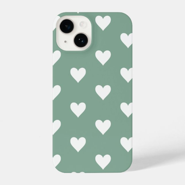 Coque iPhone Motif de coeur vert Sage (Verso)