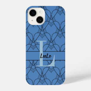 Coque Pour iPhone 14 Motif de Coeurs Bleus Monogramme et nom Personnali