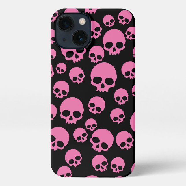Coque iPhone Motif de crâne noir rose (Verso)