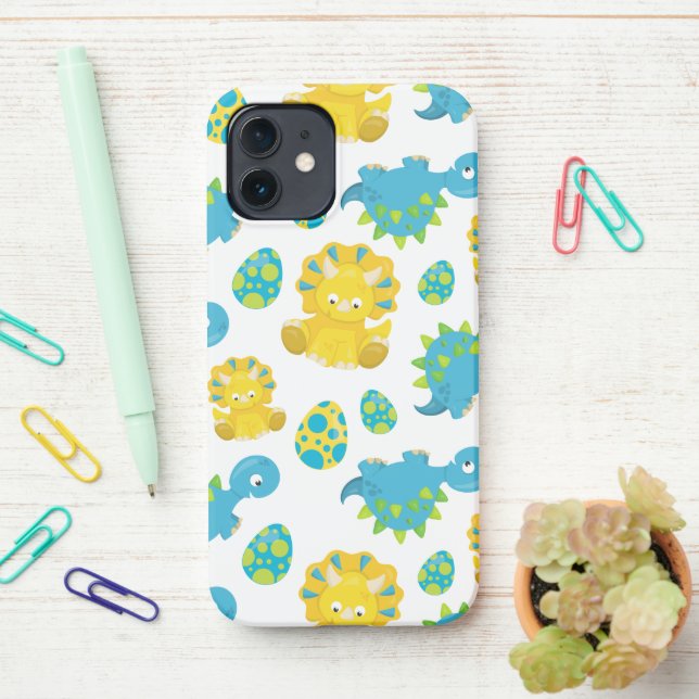 Coque iPhone Motif De Dinosaures, Dinosaures Mignons, Baby Dino (Sur le bureau)