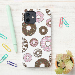 Coque iPhone 12 Motif De Donuts, Donuts Roses, Donuts Brown