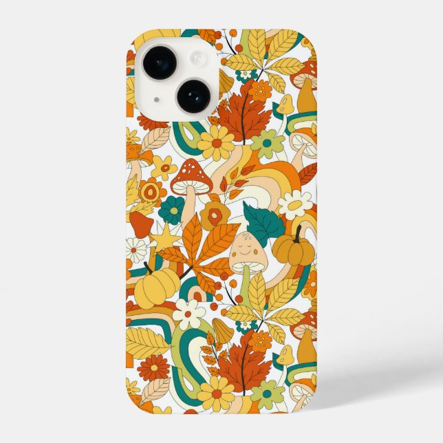Coque iPhone Motif de fleurs de champignons Super rétro (Verso)