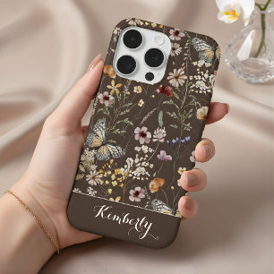 Motif de fleurs sauvages aquarelle marron foncé