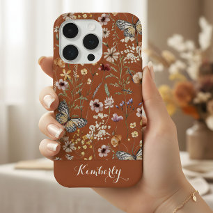 Motif de fleurs sauvages aquarelles en terre cuite