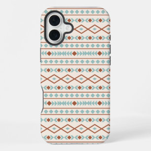 Coque iPhone 16 Plus Motif de formes aztèques rouille sarcelle crème