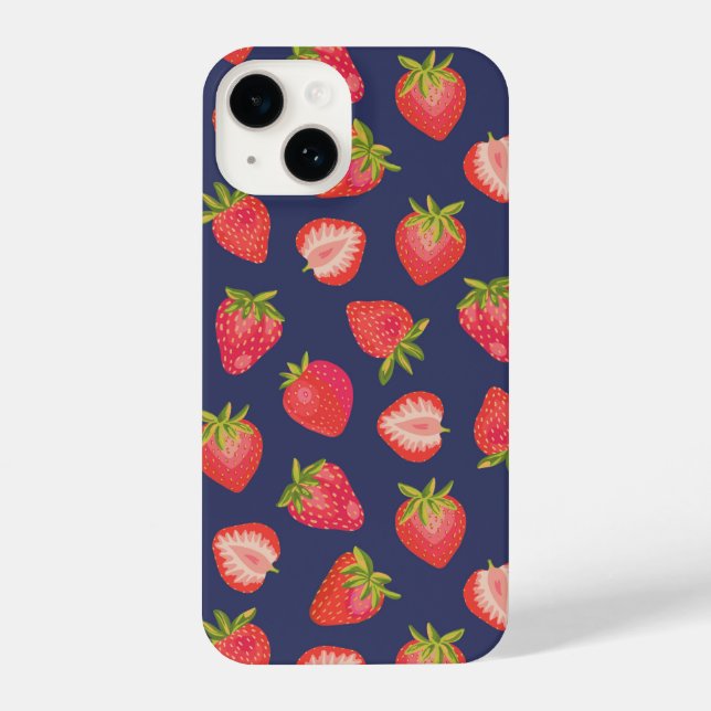 Coque iPhone Motif de fraises bleu marine (Verso)