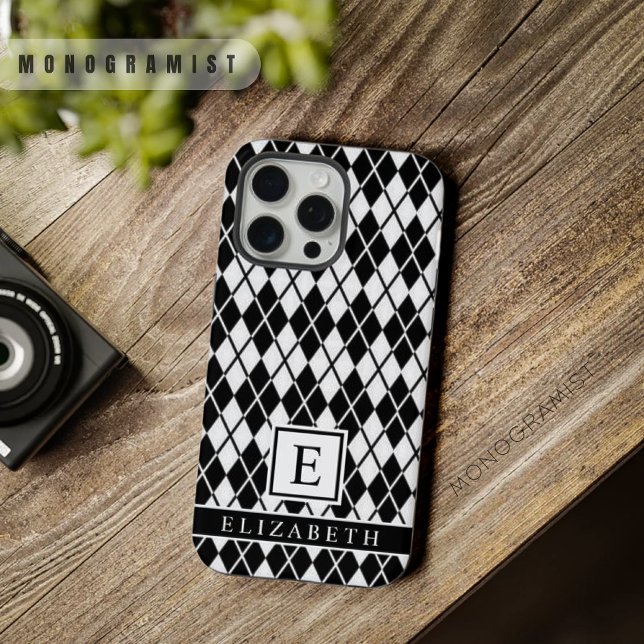 Coque iPhone Motif de Jacquard noir et blanc personnalisable (Créateur téléchargé)