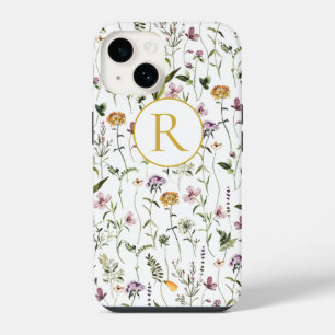 Coque Pour iPhone 14 Motif de jardin de fleurs sauvages Monogramme pers