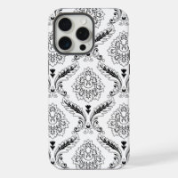 Motif de ligne damassé rococo noir sur blanc
