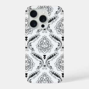 Motif de ligne en Damas rococo noir sur blanc