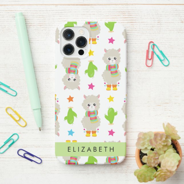 Coque iPhone Motif De Llamas, Alpacas, Cactus, Votre Nom (Sur le bureau)