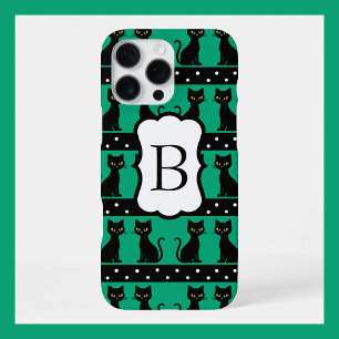Coque iPhone 16 Pro Max Motif de monogramme de chat chic personnalisable a