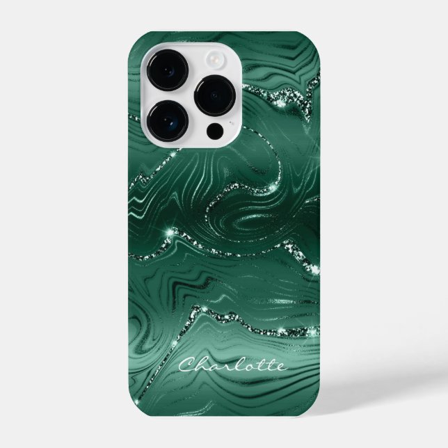 Coque iPhone Motif de Parties scintillant d'argent Emerald Gree (Verso)