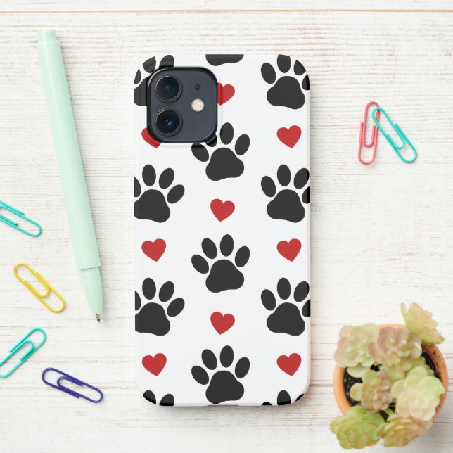 Coque iPhone Motif De Pâtes, Pâtes De Chien, Pâtes Noires, Coeu (Sur le bureau)