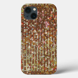 Etui iPhone 13 Motif de sequins scintillants cuivre doré   