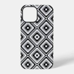Coque iPhone 12 Pro Motif de symbole aztéque stylisé en noir et blanc 