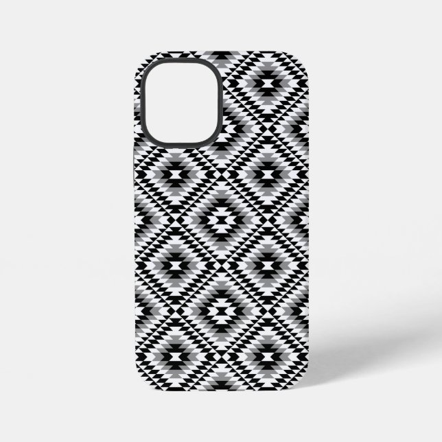 Coque iPhone Motif de symboles BW+gris Aztec stylisé (Verso)