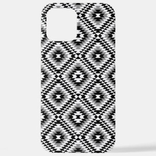 Coque iPhone 12 Pro Max Motif de symboles BW+gris Aztec stylisé