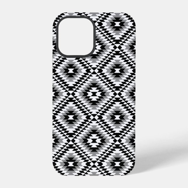 Coque iPhone Motif de symboles BW+gris Aztec stylisé (Verso)