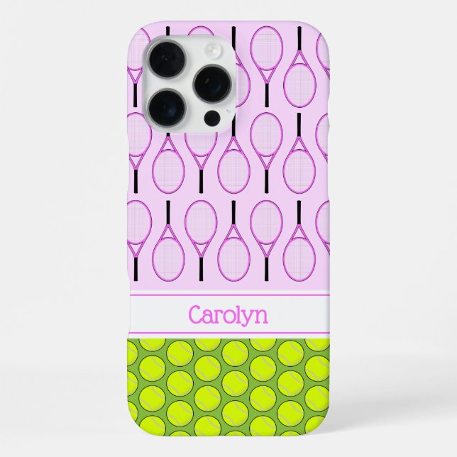 Coque iPhone Motif de tennis nom personnalisé rose vert (Verso)