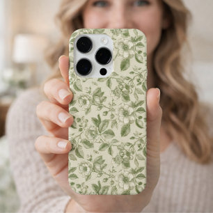 Coque iPhone 16 Pro Motif de toile botanique vintage vert