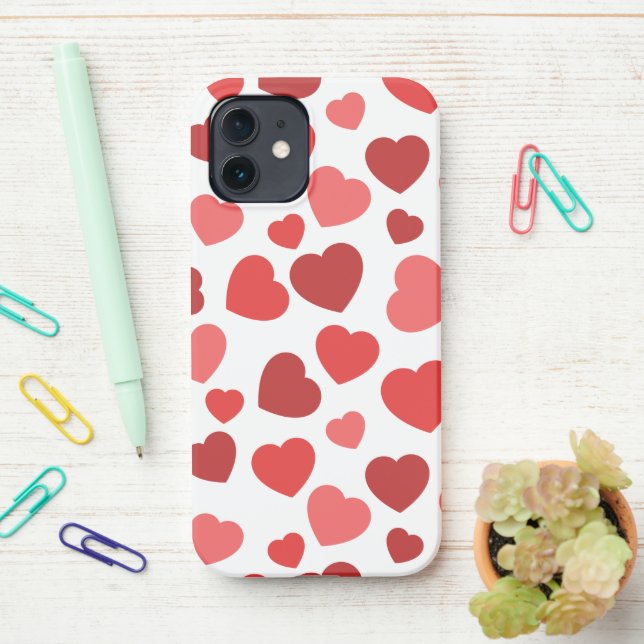 Coque iPhone Motif Des Coeurs, Coeurs Rouges, Motif Des Coeurs (Sur le bureau)