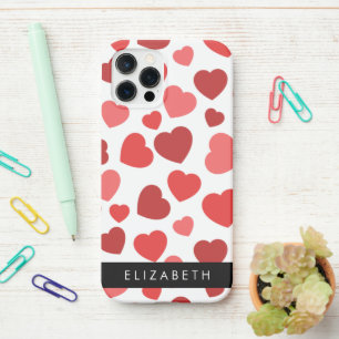 Coque iPhone 12 Pro Motif Des Coeurs, Coeurs Rouges, Votre Nom