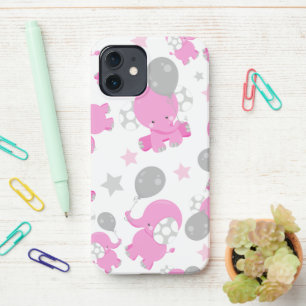Coque iPhone 12 Motif Des Eléphants Roses, Eléphants Mignons, Étoi