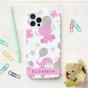 Coque iPhone 12 Pro Motif Des Eléphants Roses, Étoiles, Votre Nom