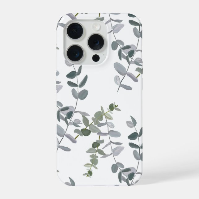 Coque iPhone Motif élégant de feuilles d'eucalyptus vert sauge (Verso)