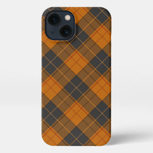 Etui iPhone 13 Motif en diagonale tartan simple en orange foncé