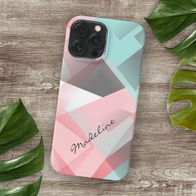 Coque iPhone Motif en mosaïque gris-vert à la menthe rose paste (Créateur téléchargé)