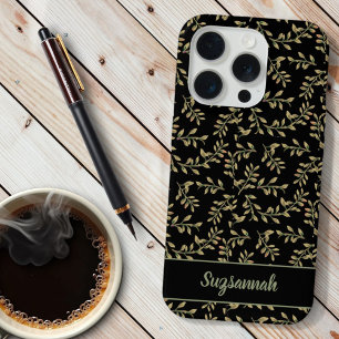 Motif feuille beige sur fond noir personnalisé