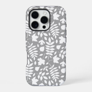 Coque iPhone 16 Pro Motif Feuille tombé blanc sur gris