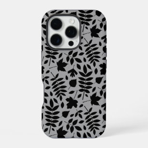 Coque iPhone 16 Pro Motif Feuille tombé noir sur gris