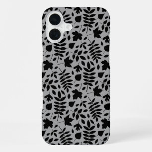 Coque iPhone 16 Plus Motif Feuille tombé noir sur gris