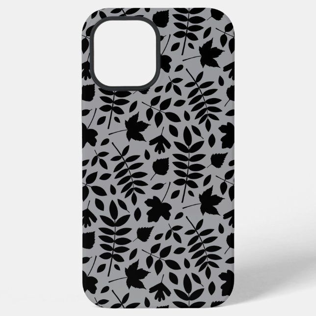 Coque iPhone Motif Feuille tombé noir sur gris (Verso)
