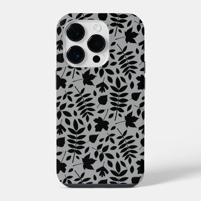 Coque iPhone Motif Feuille tombé noir sur gris (Verso)